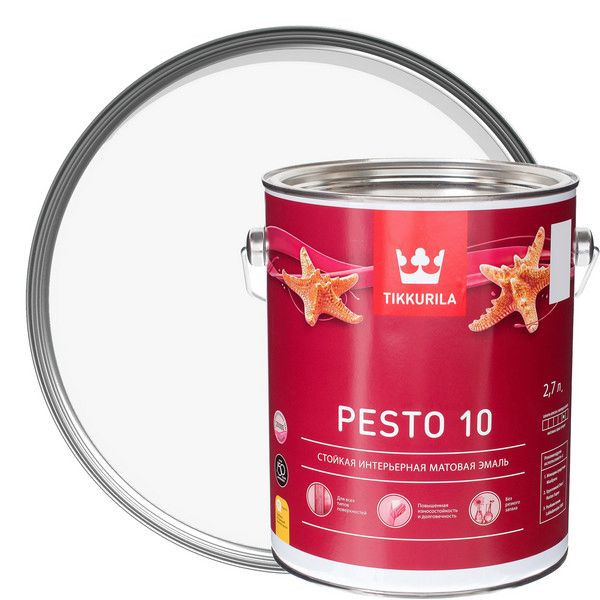 Эмаль Tikkurila Песто 10 цвет белый 2.7 л