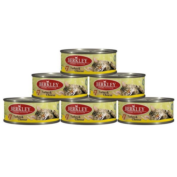Консервы Berkley Adult для Кошек индейка с сыром №7 100г (6 шт.)