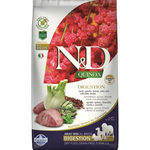 Сухой корм для собак для поддержки пищеварения FARMINA N&D Quinoa Adult Digestion беззерновой Ягненок Киноа 2.5 кг