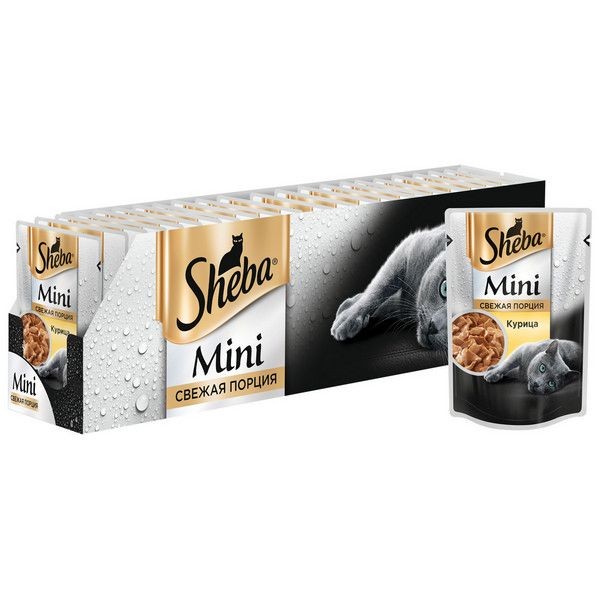 Влажный корм для кошек Sheba Mini Свежая порция, с курицей, 33 шт по 50г