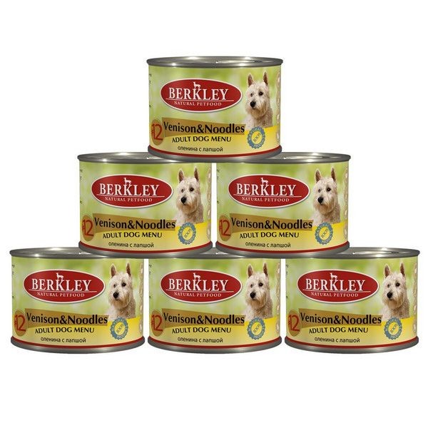 Консервы Berkley Adult Dog Menu для собак оленина с лапшой №12 200г (6 шт.)
