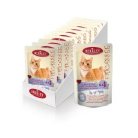 Влажный корм Berkley Adult Cat Фрикассе №4 паучи для Кошек Кролик и говядина с кусочками курицы и травами в соусе 85г х 12 шт