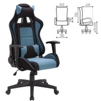 Кресло компьютерное Brabix Gt Racer Gm-100, две подушки, ткань, черное/голубое, 531818