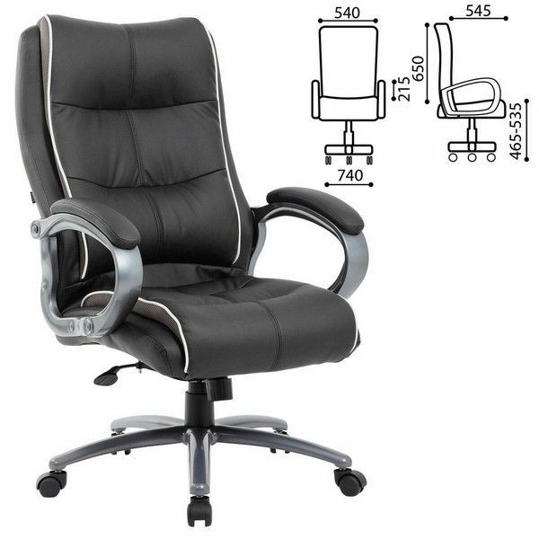 Кресло офисное Brabix Premium Strong Hd-009, Нагрузка до 200 кг, экокожа черная, ткань серая, 531945