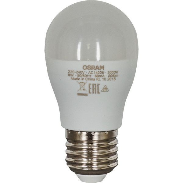 Лампа светодиодная Osram E27 220 В 8 Вт шар матовая 806 лм тёплый белый свет