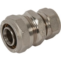 Соединитель обжимной Valtec, 26-20 мм, никелированная латунь VTm.303.N.002620