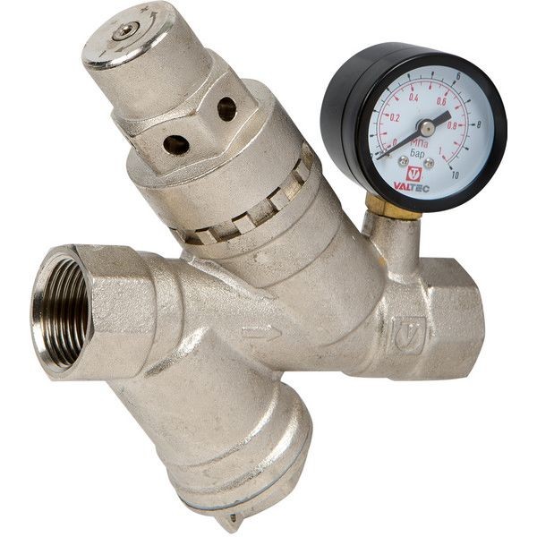 Редуктор давления Valtec с манометром 3/4 "34;, никелированная латунь VT.082.N.05