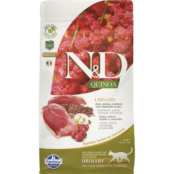 Сухой корм для кошек для профилактики мочекаменной болезни FARMINA N&D Cat Grain Free Quinoa Urinary Duck беззерновой Утка Киноа 1.5 кг