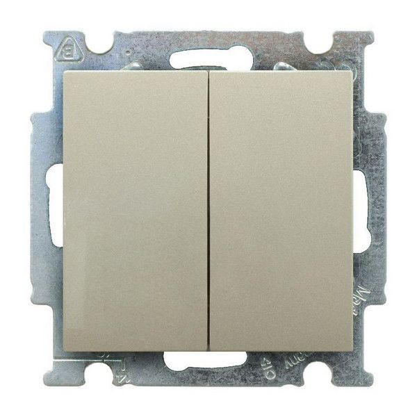 Переключатель проходной встраиваемый ABB Basic 55 2 клавиши, цвет шампань