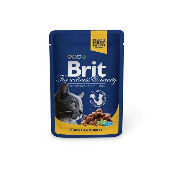 Влажный корм для кошек BRIT Premium Курица Индейка 100 г, 24 шт.