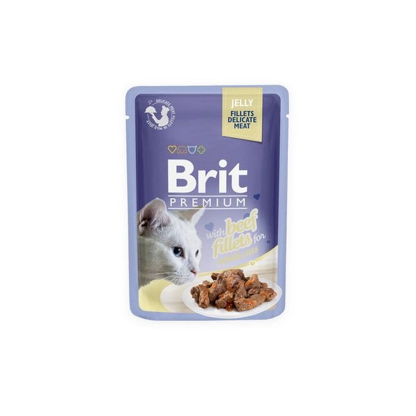 Влажный корм для кошек BRIT Premium Jelly Beef fillets Кусочки филе Говядины в желе 85 г, 24 шт.