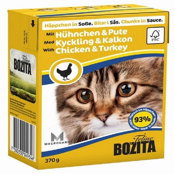 Влажный корм для кошек BOZITA Кусочки в соусе Курица Индейка 370 г