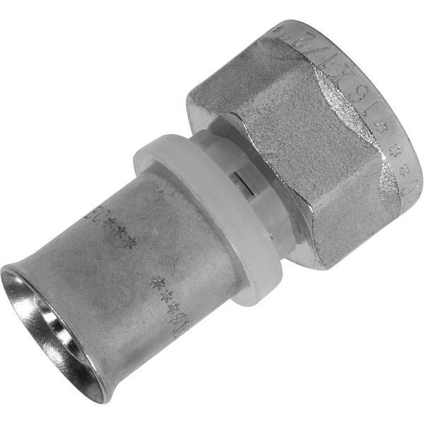 Соединитель пресс Valtec, внутренняя резьба, 16х1/2 "34; мм, никелированная латунь VTm.202.N.001604