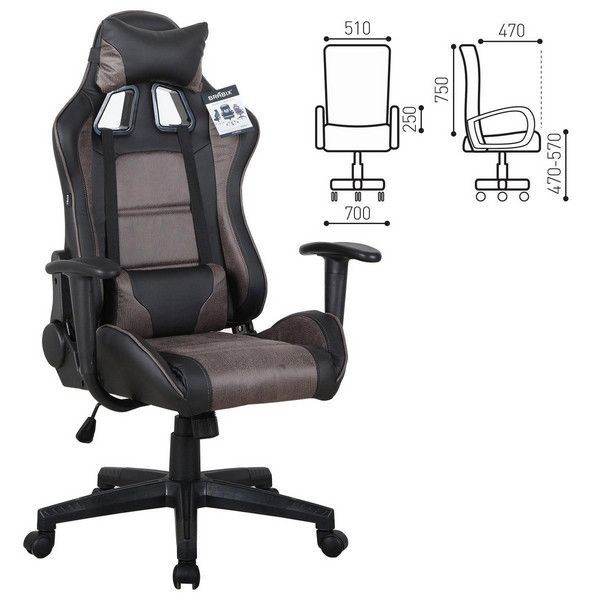 Кресло компьютерное Brabix Gt Racer Gm-100, две подушки, ткань, экокожа, черное/коричневое, 531819