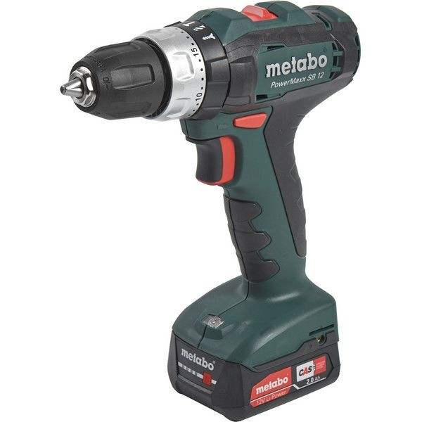 Дрель-шуруповерт аккумуляторная ударная Metabo PowerMaxx SB, 12 В Li-ion 2х2 Ач