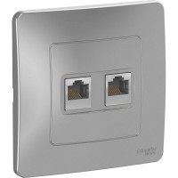 Розетка компьютерная двойная встраиваемая Schneider Electric Blanca RJ45, UTP cat 5e, цвет алюминий
