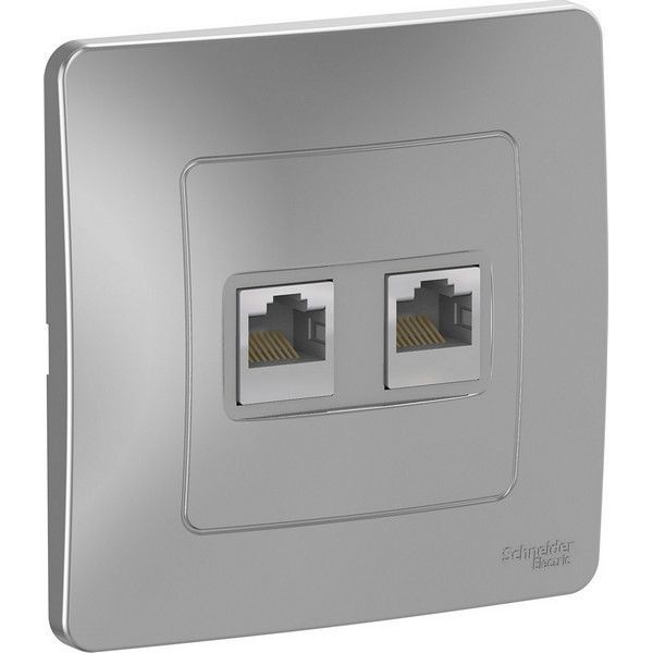 Розетка компьютерная двойная встраиваемая Schneider Electric Blanca RJ45, UTP cat 5e, цвет алюминий