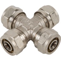 Крестовина обжимная Valtec, 16 мм, никелированная латунь VTm.341.N.161616