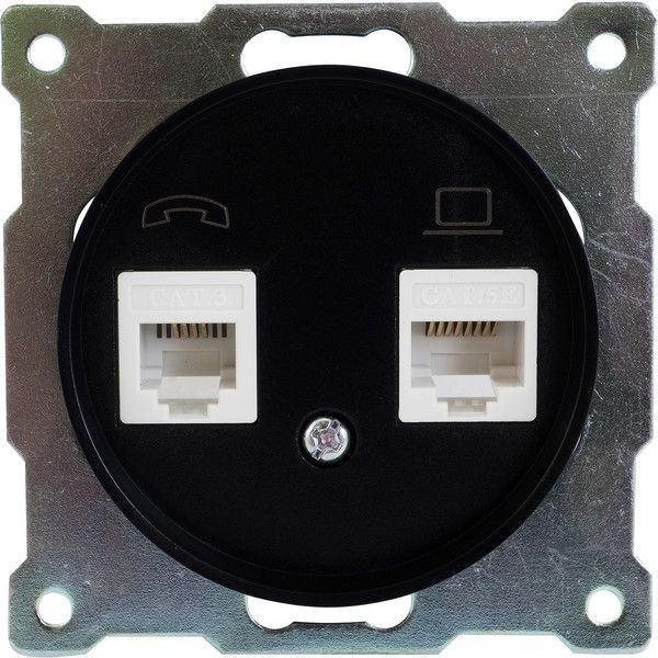 Телефонная/компьютерная розетка встраиваемая Onekey Florence RJ11/RJ45, UTP cat 5e, цвет чёрный