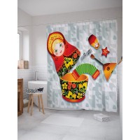 Шторка для ванной Ambesonne Музыкальная матрешка 180х200 см
