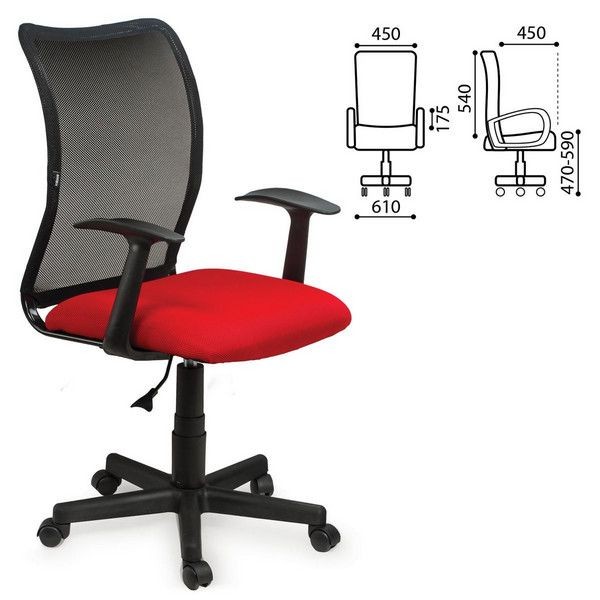 Кресло Brabix Spring Mg-307, с подлокотниками, комбинированное красное/черное Tw, 531405