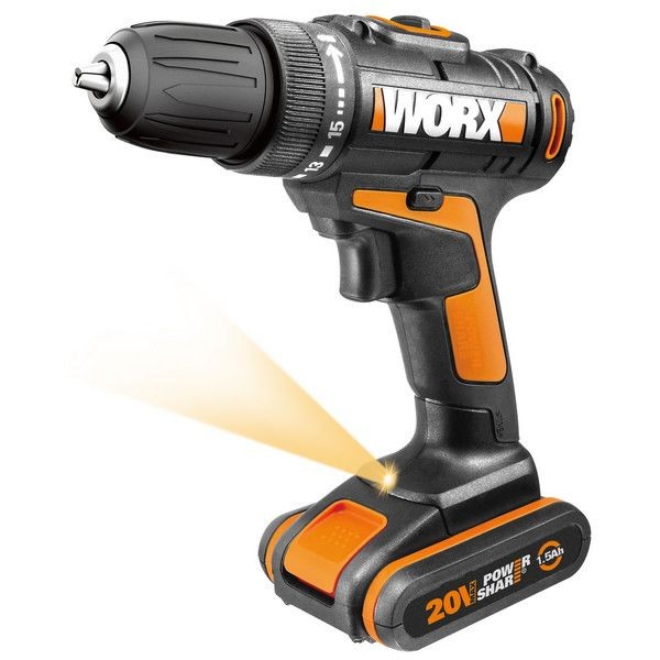 Дрель-шуруповерт аккумуляторная Worx WX101.1, 20 В Li-ion 2х1.5Ач