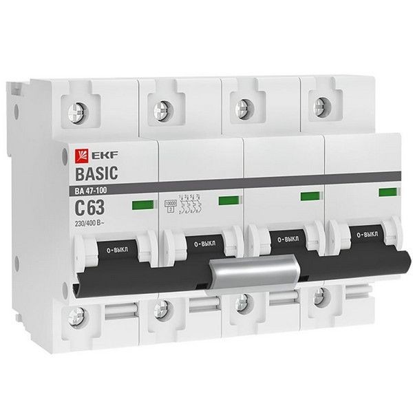 Выключатель автоматический EKF Basic mcb47100-4-63C-bas 4Р 230В 63А