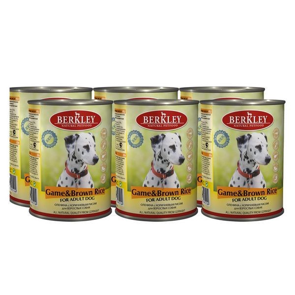 Консервы Berkley Adult Dog для Собак оленина с коричневым рисом 400г (6 шт.)