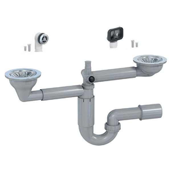 Сифон для мойки PREVEX P-loc PL2-D9C45-SANT-01 двойной