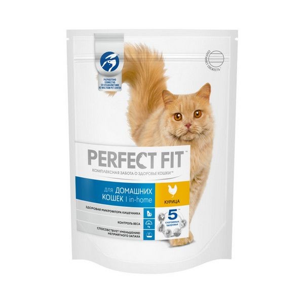 Сухой корм PERFECT FIT для живущих в помещении взрослых кошек, с курицей, 190г