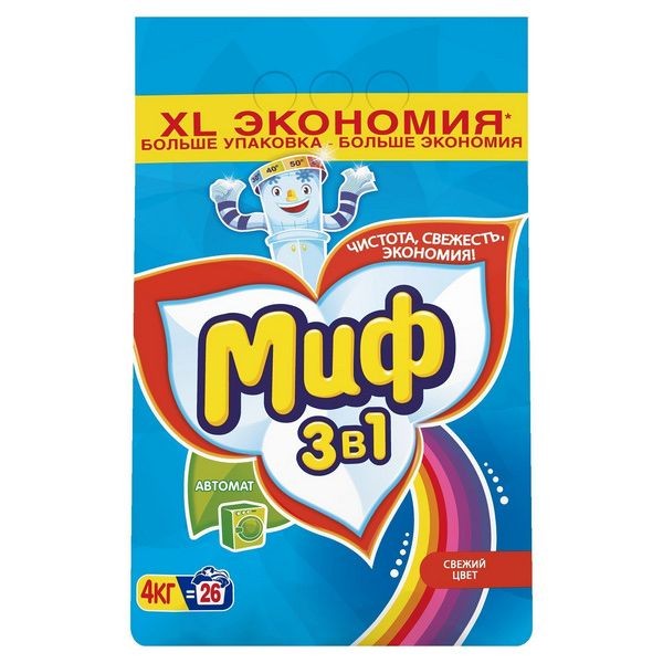 Стиральный порошок Миф 3 в 1 «Свежий цвет» 4 кг