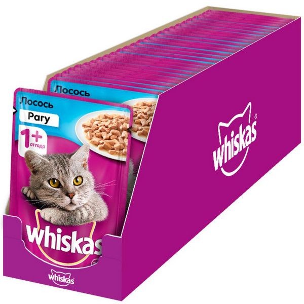 Влажный корм для кошек Whiskas лосось, 28 шт по 85г