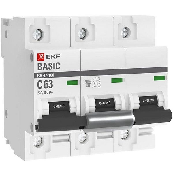 Выключатель автоматический EKF Basic mcb47100-3-63C-bas 3Р 230В 63А