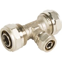 Тройник обжимной Valtec, 26x16x26 мм, никелированная латунь VTm.331.N.261626