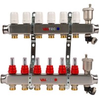 Коллекторная группа Valtec со встроенными расходомерами, 1 "34;х3/4 "34;, 6 выходов, евроконус VTc.586.EMNX.0606