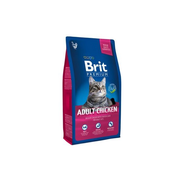 Сухой корм для взрослых кошек BRIT Premium Cat Adult Chicken Курица Печень 8 кг