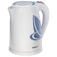 Электрический чайник SONNEN KT-1767, 1,8 л, 2200 Вт, закрытый нагревательный элемент, пластик, белый/синий, 453416
