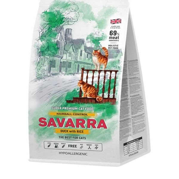 Сухой корм для кошек SAVARRA Adult Cat Hairball Утка и рис 2кг