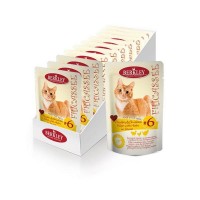 Влажный корм Berkley Adult Cat Фрикассе №6 паучи для Кошек Домашняя птица с кусочками курицы и травами в соусе 85г х 12 шт