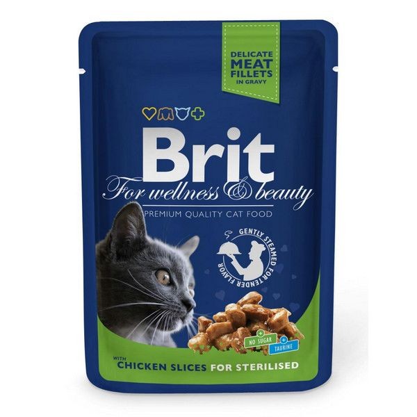 Влажный корм для стерилизованных кошек BRIT Premium Курица 100 г, 24 шт.