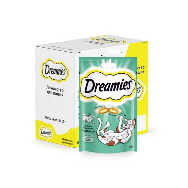 Лакомство для кошек Dreamies подушечки с кроликом, 6 шт по 60 г