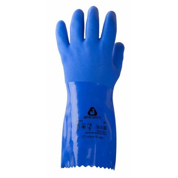 Перчатки 100% хлопок, Jeta Safety, химически стойкие, покрытие ПВХ, синие JP711-L (1пара)