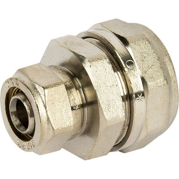 Соединитель обжимной Valtec, 32-20 мм, никелированная латунь VTm.303.N.003220