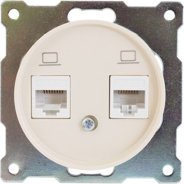 Розетка компьютерная двойная встраиваемая Onekey Florence RJ45, UTP cat 5e, цвет бежевый