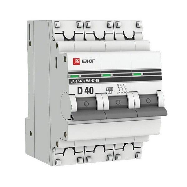 Выключатель автоматический EKF PROxima mcb4763-3-40D-pro 3Р 230В 40А