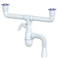 Сифон для кухни двойной Unicorn B745V ИС.110317 выпуск 1.1/2 "34;, с отводом для стир. машины