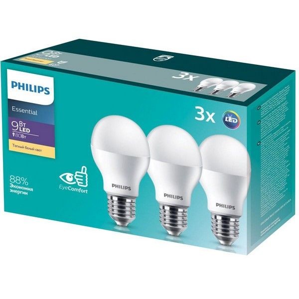 Лампа Philips Essential E27 9 Вт груша 900 Лм теплый