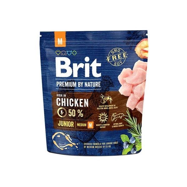 Сухой корм для молодых собак средних пород BRIT Premium by Nature Junior M Курица 1 кг