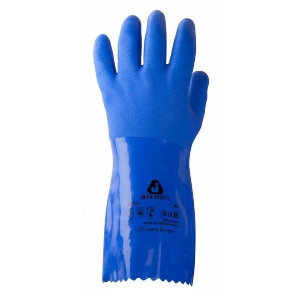 Перчатки 100% хлопок, Jeta Safety, химически стойкие, покрытие ПВХ, синие JP711-XL (1пара)