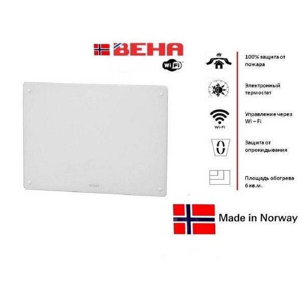 Электрический конвектор BEHA с передней стеклянной панелью PGV 6 Wi-Fi 810600